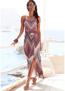 Midikleid Lascana, Damen, Gr. 38, N-Gr, rot (sand, bordeaux), Jersey, Obermaterial: 100% Viskose, bedruckt, figurbetont ca. Mitte Wade, Rundhals, Kleider Midikleid, mit Zick-Zack-Muster und Schlitz, weiches Jerseykleid, Sommerkleid, Topseller