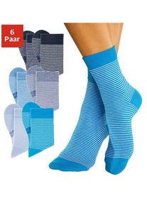 H.I.S. Socken H.I.S, Damen, Gr. 35-38, blau (marine, ecru, dunkeljeans, ecru, hellblau, ecru, jeans, ecru, t&uuml;rkis, ecru, babyblau, ecru), Baumwolle, Baumwollmischung, Elasthan, Polyamid, geringelt, meliert, elastisch, Socken Socken, mit druckfreiem B&uuml;ndchen, Topseller