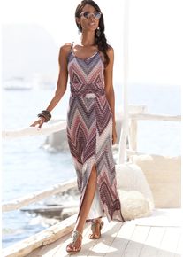 Midikleid Lascana, Damen, Gr. 46, N-Gr, rot (sand, bordeaux), Jersey, Obermaterial: 100% Viskose, bedruckt, figurbetont ca. Mitte Wade, Rundhals, Kleider Midikleid, mit Zick-Zack-Muster und Schlitz, weiches Jerseykleid, Sommerkleid, Topseller