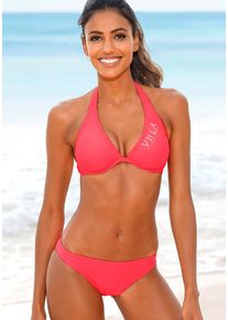 B&uuml;gel-Bikini Venice Beach, Damen, Gr. 44, Cup D, rot (coral), Polyamid, unifarben, Bikini-Sets B&uuml;gel-Bikini, mit kontrastfarbigen Schriftzug