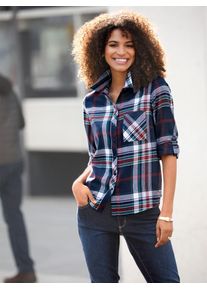 Flanellbluse Casual Looks, Damen, Gr. 42, bunt (marine, kirsche, kariert), 100% Baumwolle, gemustert, kariert, mehrfarbig, Blusen Flanellbluse