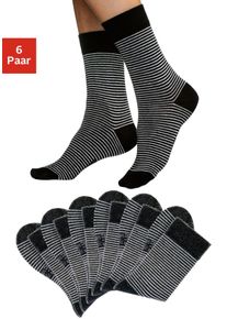 H.I.S. Socken H.I.S, Damen, Gr. 39-42, schwarz-wei&szlig; (schwarz, ecru), Baumwolle, Baumwollmischung, Elasthan, Polyamid, geringelt, elastisch, Socken Socken, mit druckfreiem B&uuml;ndchen, Topseller