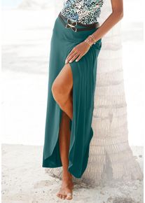 Maxirock Lascana, Damen, Gr. 44, blau (petrol), Jersey, Obermaterial: 100% Viskose, unifarben, figurumspielend bodenlang, R&ouml;cke Maxirock, mit elastischem Bund aus Viskosejersey, Wickeloptik mit Schlitz, Topseller