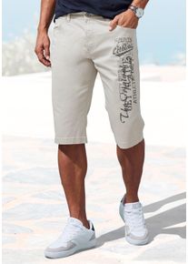 Bermudas John Devin "aus elastischer Baumwollmischung", Herren, Gr. 38, N-Gr, beige, Web, Obermaterial: 98% Baumwolle, 2% Elasthan, unifarben, bequem kurz, Hosen Bermudas, mit gro&szlig;em Druck auf dem Bein, 3/4 Shorts