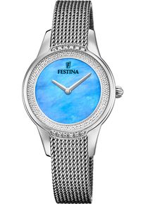 Quarzuhr Festina "Mademoiselle", silber (silberfarben, hellblau), Armbanduhren, Damen, Quarzuhr, Armbanduhr, Damenuhr, Edelstahlarmband, analog, Zirkonia (synth.)