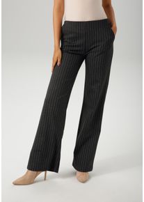 Schlupfhose Aniston CASUAL, Damen, Gr. 46, N-Gr, grau (anthrazit, meliert, hellgrau), Jersey, Obermaterial: 75% Polyester, 20% Viskose, 5% Elasthan, Jacquardmuster, Nadelstreifen, gemustert, figurumspielend lang, Hosen Schlupfhose, im edlen Nadelstreifen-Dessin