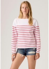 Levi's Langarmshirt LEVI'S "MARIN STRIPE TOP", Damen, Gr. XS (34), magnolia stripe hellwei&szlig; true rot, Sweatware, Obermaterial: 100% Baumwolle, gestreift, normal h&uuml;ftbedeckend, Rundhals, Shirts Langarmshirt, Saum mit kurzen Seitenschlitzen