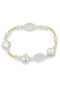 Perlenarmband Firetti "Schmuck Geschenk Armschmuck Armkette Perle", gelb (gelbgoldfarben, kristallwei&szlig;, wei&szlig;, kristallwei&szlig;), Armb&auml;nder, Damen, 17cm, Perlen Silber 925 (Sterlingsilber), Perlen, Silber 925 (Sterlingsilber), Perlenarmband, Made in Germany - mit Bergkristall und S&uuml;&szlig;wasserzuchtperle