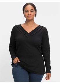 Langarmshirt sheego by Joe Browns "Langarmshirt", Damen, Gr. 40/42, schwarz, 95% Baumwolle, 5% Elasthan, unifarben, V-Ausschnitt, Shirts Langarmshirt