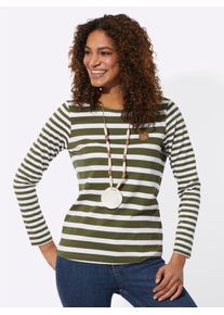 T-Shirt Casual Looks "Shirt", Damen, Gr. 48, wei&szlig; (oliv, wei&szlig;, geringelt), 100% Baumwolle, gemustert, gestreift, mehrfarbig, Rundhals, Shirts T-Shirt