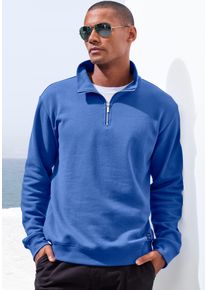 Sweatshirt John Devin, Herren, Gr. S (44/46), blau, angeraute Sweatware, Obermaterial: 60% Baumwolle, 40% Polyester, unifarben, regular fit normal, Rundhals, angesetztes B&uuml;ndchen, Sweatshirts Sweatshirt, Langarm, Pullover mit Rei&szlig;verschluss am Stehkragen