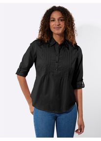 Langarmbluse Casual Looks, Damen, Gr. 52, schwarz, 50% Baumwolle, 50% Polyester, unifarben, Blusen Langarmbluse