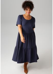 Sommerkleid ANISTON PLUS, Damen, Gr. 54, N-Gr, blau (marine), Single Jersey, Obermaterial: 95% Baumwolle, 5% Elasthan, unifarben, figurumspielend wadenlang, Rundhals, Kleider Sommerkleid, aus elastischer Jersey-Qualit&auml;t