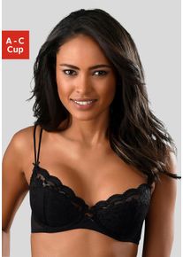 Push-up-BH s.Oliver, Damen, Gr. 80, Cup B, schwarz, Spitze, Obermaterial: 60% Polyamid, 35% Polyester, 5% Elasthan, BHs Push-up-BH, mit kleiner Zierschleife und doppelten Spaghettitr&auml;gern, Dessous, Topseller