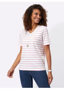 T-Shirt Casual Looks "Shirt", Damen, Gr. 40, wei&szlig; (orchidee, ecru, geringelt), 100% Baumwolle, gemustert, gestreift, mehrfarbig, V-Ausschnitt, Shirts T-Shirt