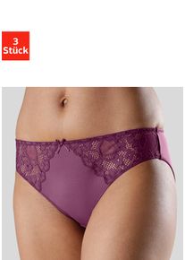 Slip Petite Fleur, Damen, Gr. 44/46, 3 Stk., rot (beere, creme, schwarz), Microtouch, Obermaterial: 86% Polyester, 14% Elasthan, k&ouml;rpernah, Unterhosen Slip, mit leicht transparenter Jacquardspitze an den Seiten, Topseller