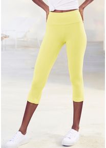 Caprileggings Lascana, Damen, Gr. 44/46, N-Gr, gelb, Single Jersey, Obermaterial: 95% Baumwolle, 5% Elasthan, unifarben, Basic, Basic kniebedeckend, Hosen Caprileggings, mit breitem, weichen B&uuml;ndchen, Topseller