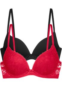 Push-up-BH Dorina "Sonia", Damen, Gr. 80, Cup A, schwarz (rot, schwarz), Spitze, Obermaterial: 86% Polyamid, 14% Elasthan, unifarben, BHs Push-up-BH