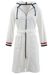 Damenbademantel Carl Ross "437410" Gr. 56, wei&szlig; (sanftes wei&szlig;), 56/58, Velours, Hausm&auml;ntel, Damenbademantel, mit Tricolour &Auml;rmelb&uuml;ndchen