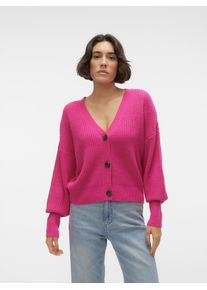 V&eacute;ro Moda Strickjacke VERO MODA "VMLEA LS V-NECK CUFF CARDIGAN NOOS", Damen, Gr. XL, pink yarrow, Strick, Obermaterial: 100% Polyacryl, unifarben, regular fit normal, V-Ausschnitt, Rippb&uuml;ndchen, Strickjacken Strickjacke, Rippstrick