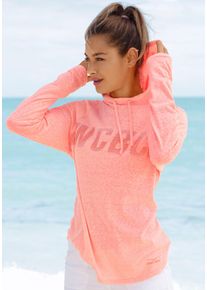 Kapuzenshirt Venice Beach, Damen, Gr. 40/42, rosa (koralle, meliert), Jersey, Obermaterial: 60% Baumwolle, 40% Polyester, meliert, figurumspielend h&uuml;ftlang, Rundhals, Shirts Kapuzenshirt, mit Frontprint, Langarmshirt aus Baumwoll-Mix, sportlich, Topseller