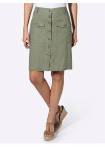 Sommerrock Heine, Damen, Gr. 46, khaki, 55% Leinen, 45% Viskose, unifarben, knielang, R&ouml;cke Sommerrock