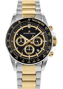 Quarzuhr Jacques Lemans "Liverpool", silberfarben, gelbgoldfarben, Armbanduhren, Herren, Quarzuhr, Armbanduhr, Herrenuhr, Edelstahlarmband, analog, Tag, Stoppfunktion