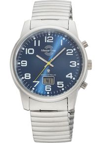 Funkuhr MASTER TIME "Super Power", silber (silberfarben, blau), Armbanduhren, Herren, Funkuhr, Armbanduhr, Quarzuhr, Herren, Datum, Leuchtzeiger, Flexband, Zugband