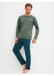 Schlafanzug Calida "Relax Imprint 1", Damen, Gr. S (46/48), laurel gr&uuml;n, Single Jersey, Obermaterial: 100% Baumwolle, relaxed fit lang, Rundhals, Homewear-Sets Schlafanzug, Langarm-Shirt & Hose mit geradem Bein
