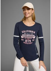 Langarmshirt Kangaroos, Damen, Gr. 40/42, blau (marine), Rippware, Obermaterial: 100% Baumwolle, bedruckt, sehr figurbetont h&uuml;ftbedeckend, Rundhals, Shirts Langarmshirt, Langarm, sehr figurbetont, bedruckt und mit Stickerei, Topseller