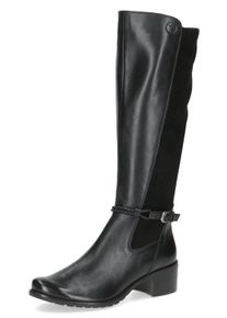 Stiefel Caprice, Damen, Gr. 37,5, Normalschaft, schwarz, Leder, Textil, unifarben, Schuhe Stiefel, Blockabsatz, Langschaftstiefel, Businessstiefel mit Flechtband
