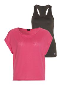 H.I.S. Trainingsshirt H.I.S "2-tlg. Shirt & Top", Damen, Gr. 40, anthrazit, rosa, Obermaterial: 60% Baumwolle, 40% Polyester. Top: 95% Polyester, 5% Elasthan, unifarben, bequem h&uuml;ftlang, Rundhals, Shirts Trainingsshirt, Kurzarm, bequeme Passform, sportlich, atmungsaktives Material