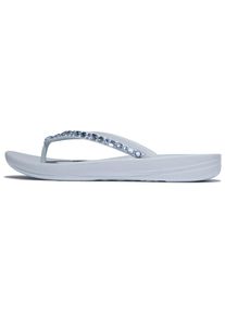 Zehentrenner fitflop "iQUSHION MULTI-CRYSTAL", Damen, Gr. 38, blau (hellblau), Synthetik, Schuhe Zehentrenner, Sandale, Flats, Pool Slides mit Schmucksteinen verziert