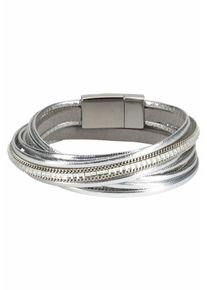 Wickelarmband Firetti "im Metallic Look", silber (metallfarben, silberfarben, kristallwei&szlig;, kristallwei&szlig;), Armb&auml;nder, Damen, 37cm, Metall Polyurethan, Metall, Polyurethan, Wickelarmband, mit Glasstein