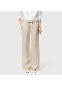 Leinenhose MAC "CHIARA BELT", Damen, Gr. 38, L&auml;nge 32, beige (almond beige melange), Obermaterial: 100% Leinen, meliert, weit kn&ouml;chellang, Hosen Leinenhose, Sommerhose Wide Fit, mit geradem, weitem Bein