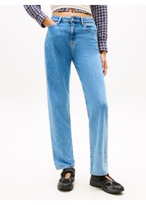 Straight-Jeans Tommy Jeans "KIRA MR SLIM STR", Damen, Gr. 27, L&auml;nge 32, denim light, Denim/Jeans, Obermaterial: 99% Baumwolle, 1% Elasthan, Abriebeffekte, regular fit kn&ouml;chellang, Jeans Straight-Jeans