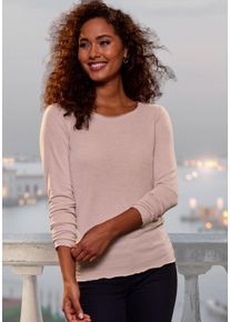 Langarmshirt Lascana "mit feiner Glitzereinfassung", Damen, Gr. 44/46, rosa, Feinstrick, Obermaterial: 62% Polyester (REPREVE), 34% Viskose, 4% Elasthan, Glanzfaden, unifarben, bequem, tiefer Rundhals, Shirts Langarmshirt, aus weichem Viskose-Feinstrick, Topseller