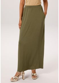 Maxirock Aniston CASUAL, Damen, Gr. 42, khaki, Single Jersey, Obermaterial: 95% Viskose, 5% Elasthan, unifarben, figurumspielend kn&ouml;chelfrei, R&ouml;cke Maxirock, im Marine Look