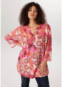 Schlupfbluse ANISTON PLUS, Damen, Gr. 50, bunt (rose, pink, orange, schwarz, lila), Web, Obermaterial: 100% Viskose, bedruckt, gemustert, weit Po-bedeckend, V-Ausschnitt, weit, Blusen Schlupfbluse, mit extravaganten farbenfrohes Blumen-Paileydessin - NEUE KOLLEKTION, Topseller