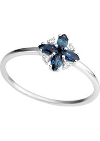 Fingerring Firetti "Schmuck Geschenk Gold 333 Damenring Goldring Blume Edelstein" Gr. 19, bunt (wei&szlig;goldfarben, blau), Fingerringe, Damen, 19, 0,02 P2 = erkennbare Einschl&uuml;sse, Diamanten Wei&szlig;gold 333, 1,6mm, Diamanten, Wei&szlig;gold 333, Fingerring, mit Saphir - mit Brillanten