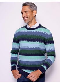 Rundhalspullover CLASSIC "Rundhals-Pullover", Herren, Gr. 56, moos, salbei, geringelt, 100% Polyacryl, gemustert, gestreift, mehrfarbig, Pullover Rundhalspullover
