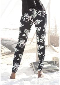 Strandhose Lascana, Damen, Gr. 46, N-Gr, bunt (bedruckt), Jersey, Obermaterial: 100% Viskose, bedruckt, figurumspielend lang, Hosen Strandhose, mit tropischem Druck und Taschen, Jerseyhose, Sommerhose, Topseller