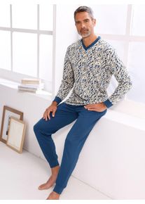 Schlafanzug, Herren, Gr. 44/46, sand, jeansblau, bedruckt, 100% Baumwolle, Homewear-Sets Schlafanzug