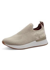 Slip-On Sneaker Tamaris, Damen, Gr. 40, beige (creme metallic), Textil, Schuhe Slip-On Sneaker, Keilsneaker, Slipper, Freizeitschuh, Halbschuh mit T-Logoschriftzug