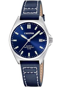 Quarzuhr Calypso Watches "Basic", blau (dunkelblau), Armbanduhren, Damen, Quarzuhr, Armbanduhr, Damenuhr, Lederarmband, analog, Tag