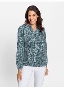 Poloshirt Inspirationen "Langarm-Shirt", Damen, Gr. 42, blau (petrol, wei&szlig;, bedruckt), 50% Baumwolle, 50% Modal, bedruckt, gemustert, mehrfarbig, V-Ausschnitt, Shirts Poloshirt