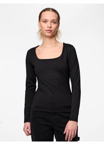 Langarmshirt Pieces "PCNEJA LS REVERSIBLE TOP NOOS EXP BC", Damen, Gr. XS, schwarz, Jersey, Obermaterial: 86% Polyester, 14% Elasthan, unifarben, eckiger Ausschnitt, Shirts Langarmshirt, 2 in 1 umkehrbar 2 Ausschnittvarianten