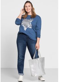 Stretch-Jeans sheego, Damen, Gr. 54, Normalgr&ouml;&szlig;en, blau (blau denim), 98% Baumwolle, 2% Elasthan, unifarben, lang, Jeans Stretch-Jeans