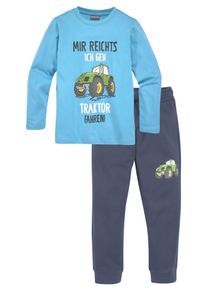 Shirt & Hose Kidsworld "2tlg. Set Langarmshirt + Hose", Jungen, Gr. 140/146, blau (t&uuml;rkis marine), Interlock, Obermaterial: 100% Baumwolle. Obermaterial Hose: 100% Baumwolle, bedruckt, KOB Set-Artikel Shirt & Hose, MIR REICHTS, ICH GEH TRAKTOR FAHREN, Topseller
