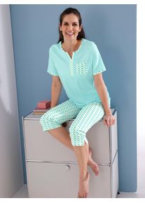 w&auml;schepur Capri-Pyjama W&Auml;SCHEPUR, Damen, Gr. 40/42, aquamarin, wei&szlig;, bedruckt, 100% Baumwolle, Homewear-Sets Capri-Pyjama